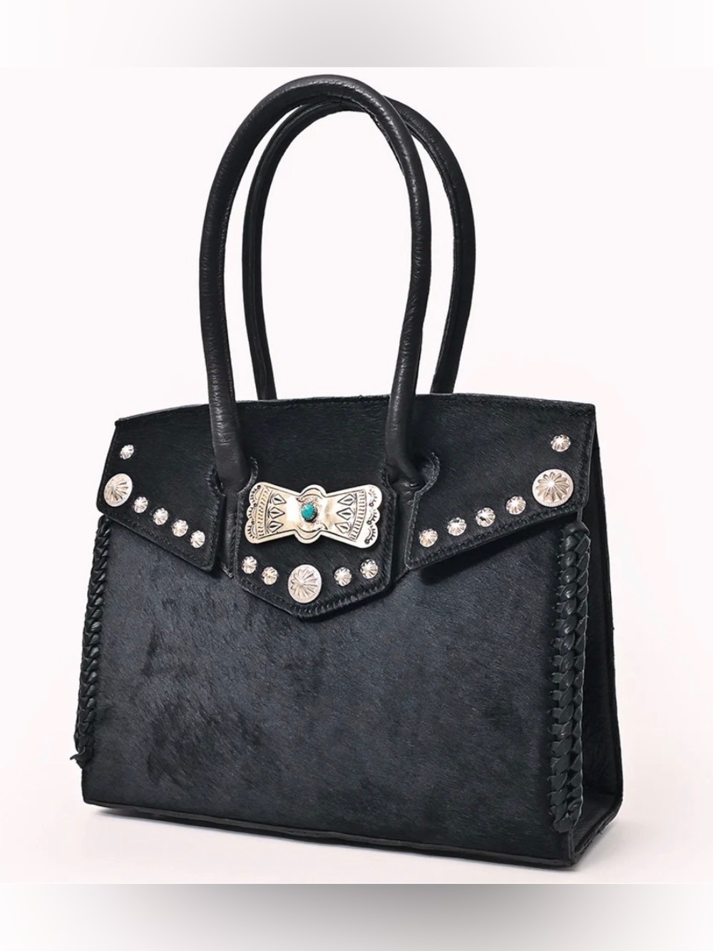 Western Bag Luxury Black Western Concho Tote Bag with Turquoise Accent